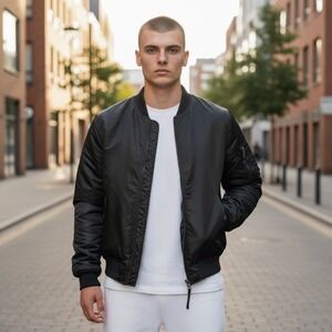 Vintage Jordan Craig Men's Black Bomber Jacket MA1 Style Puffer Quilted Size XL